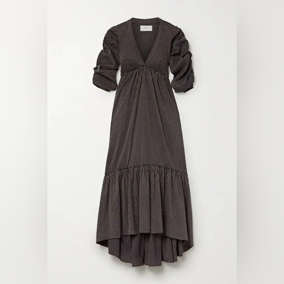 LA LIGNE Gitane Ruched Striped Cotton-Blend Dress size medium w/ pockets - Picture 5 of 12